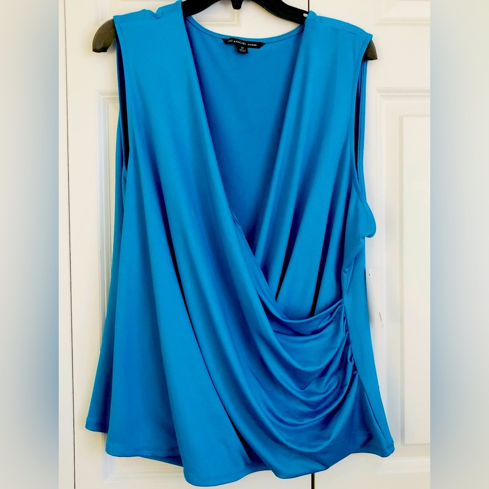 Zac & Rachel Blue Asymmetrical Ruched Blouse